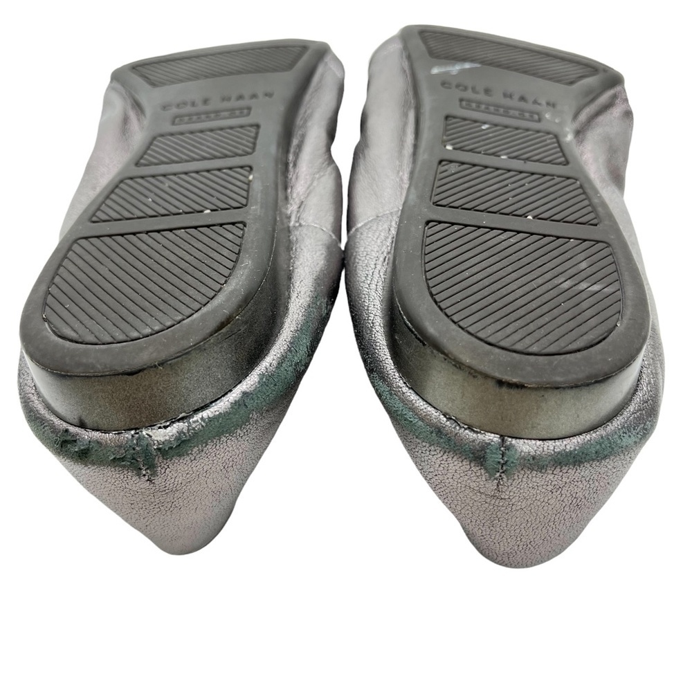 COLE HAAN Pewter Pleated Ballet Flats Slip On Loafers Genuine Leather Metallic 7 - Picture 16 of 16